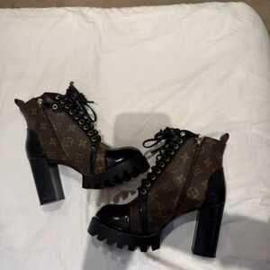 Louis Vuitton Brown Monogram Lace-Up Platform Ankle Boots